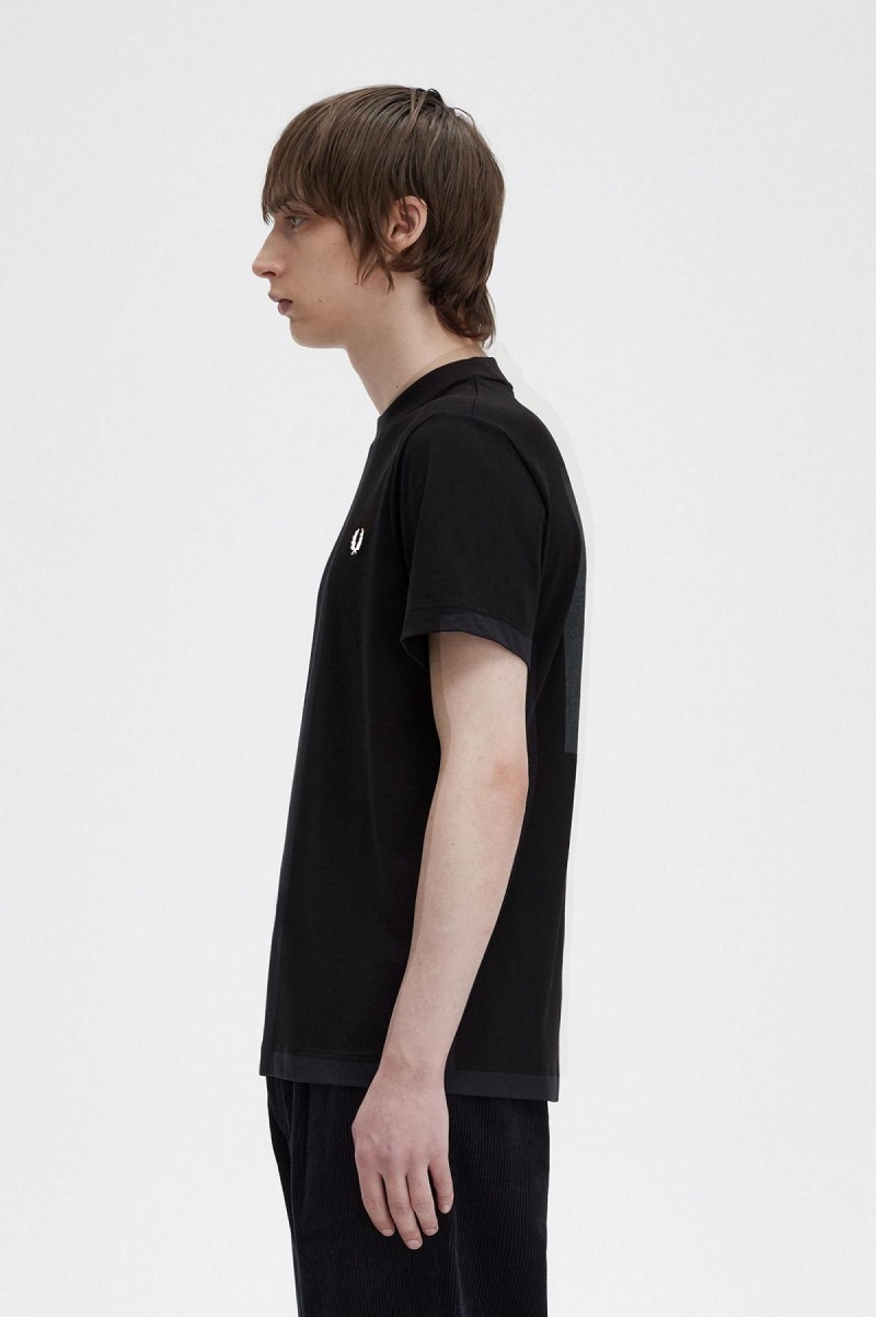 Black Fred Perry Rave Graphic Men's T Shirts | MSGHR75711