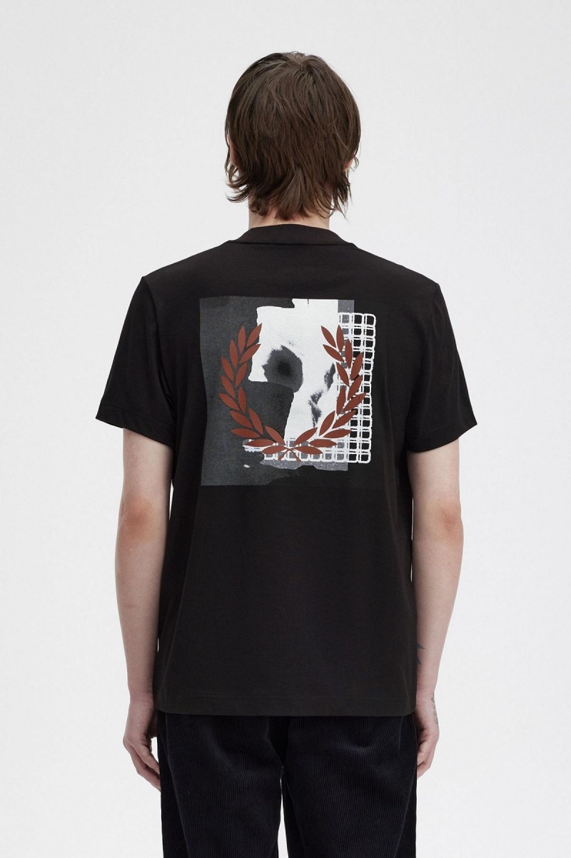 Black Fred Perry Rave Graphic Men's T Shirts | MSGHR75711