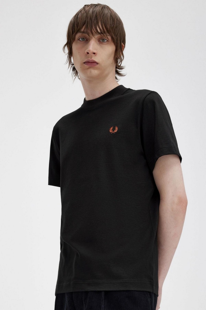 Black Fred Perry Rave Graphic Men's T Shirts | MSGHR75711