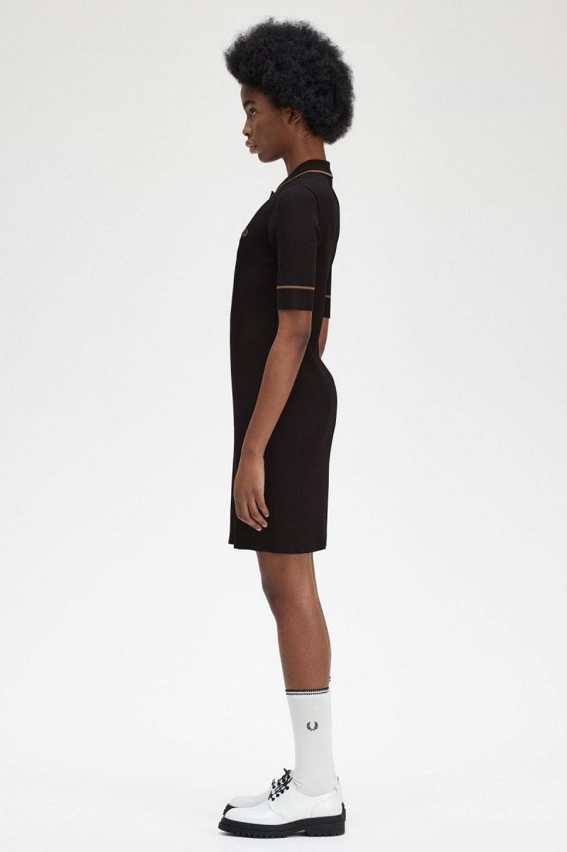 Black Fred Perry Ribbed Knitted Shirt Women's Dress | QSGWA54166