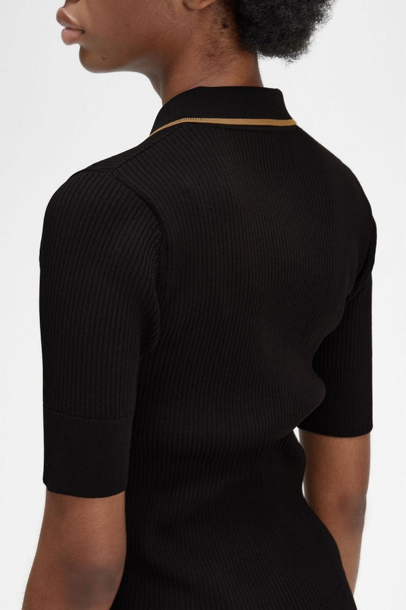 Black Fred Perry Ribbed Knitted Shirt Women's Knitwear | ESGVG57989