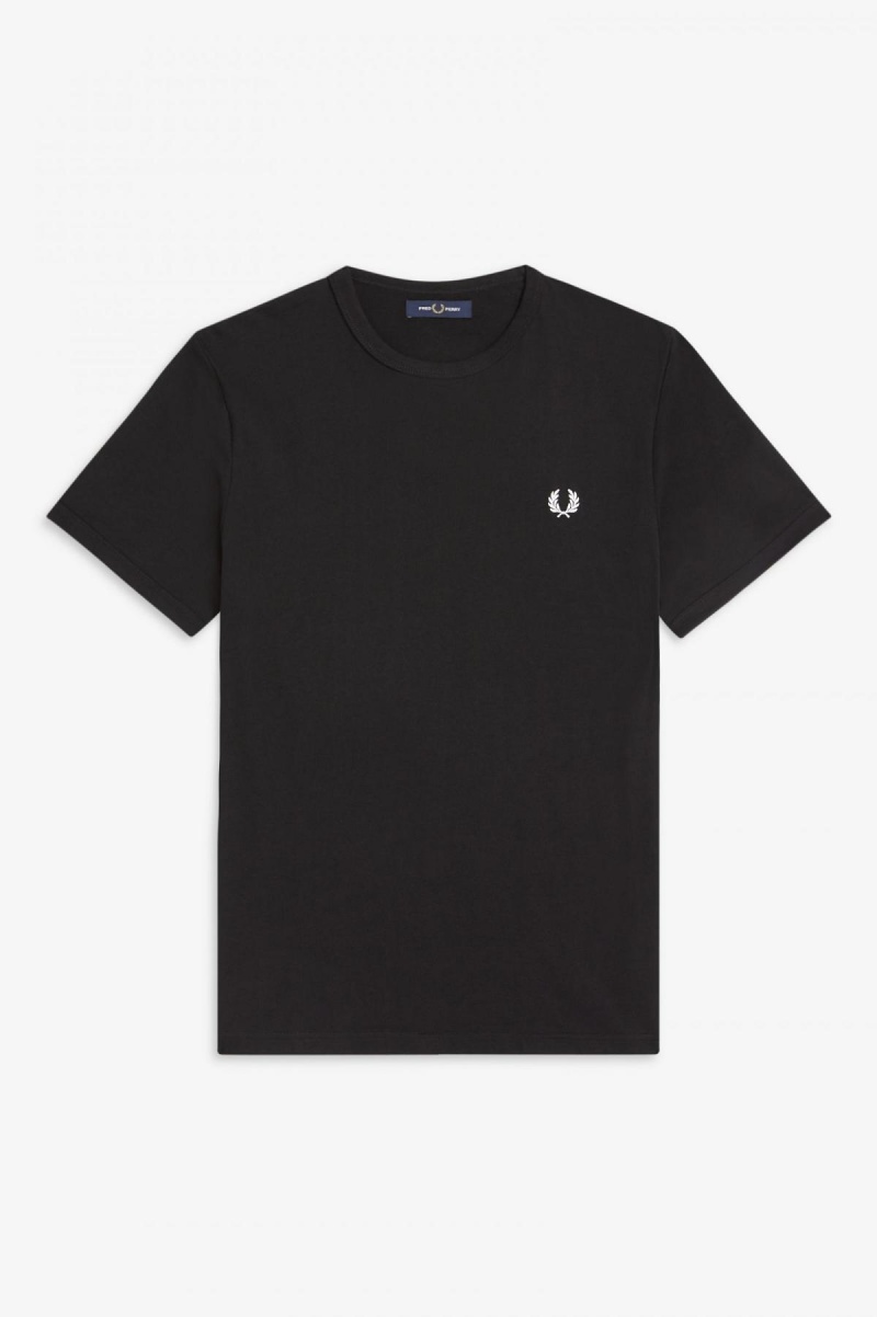 Black Fred Perry Ringer Men's T Shirts | SGNEJ47796