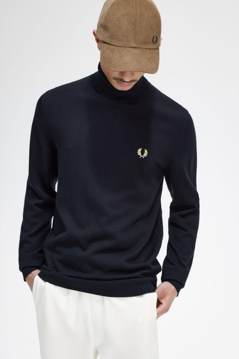 Black Fred Perry Roll Neck Jumper Men's Knitwear | LSGTR75018