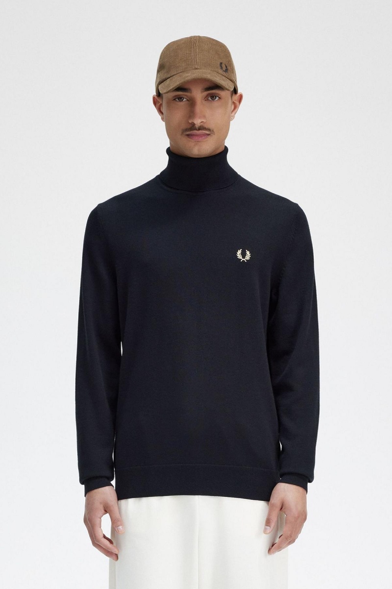 Black Fred Perry Roll Neck Jumper Men\'s Knitwear | LSGTR75018