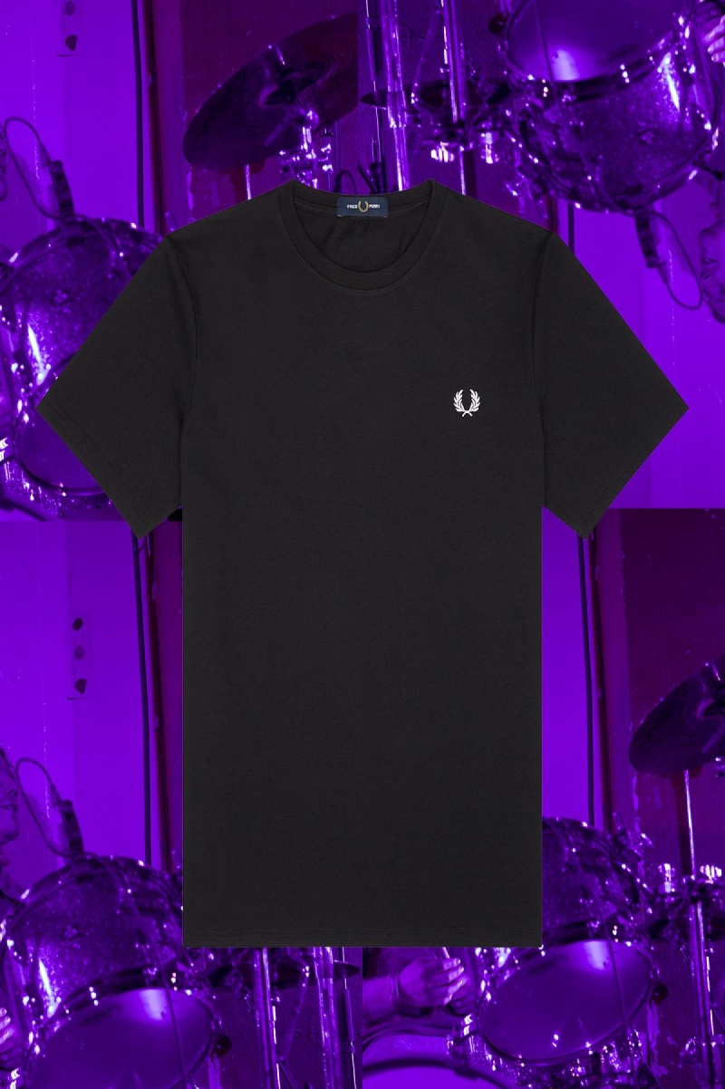 Black Fred Perry Seoul Ringer Men's T Shirts | PSGER55498