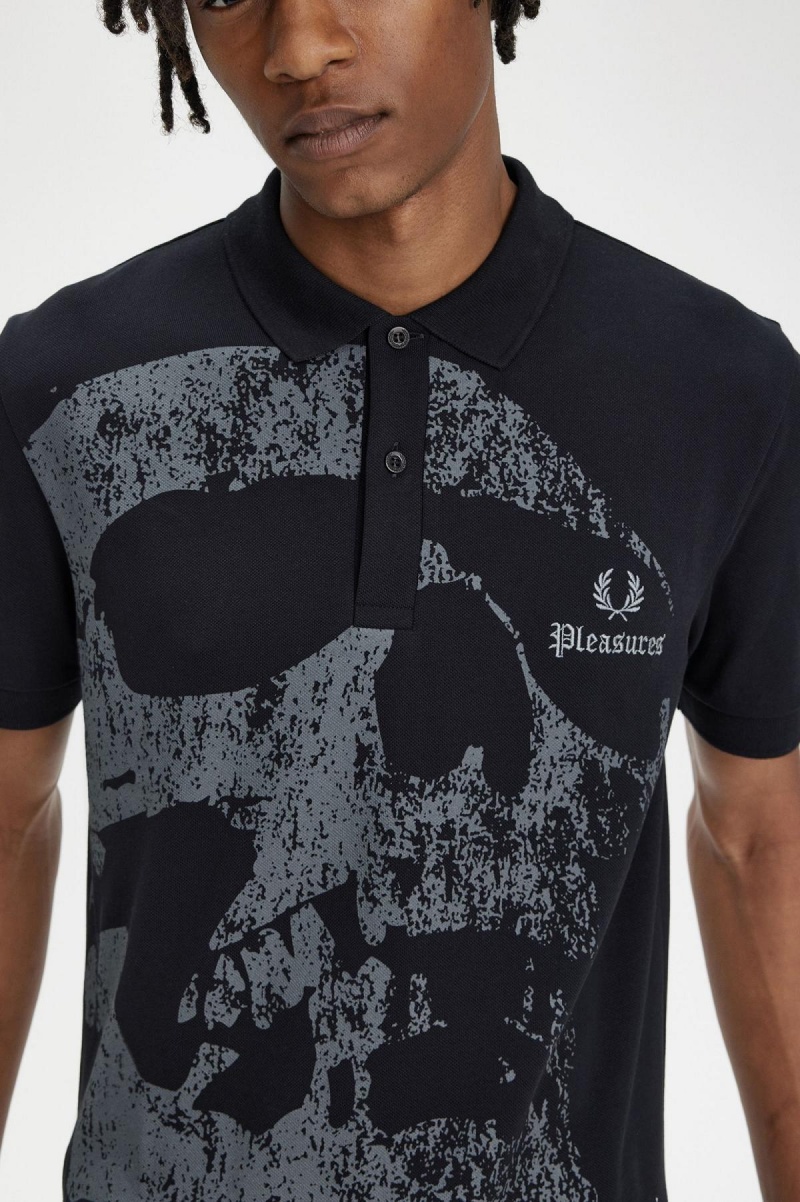 Black Fred Perry Skull Fred Perry Shirt Men's Polo Shirts | SGDYB33760