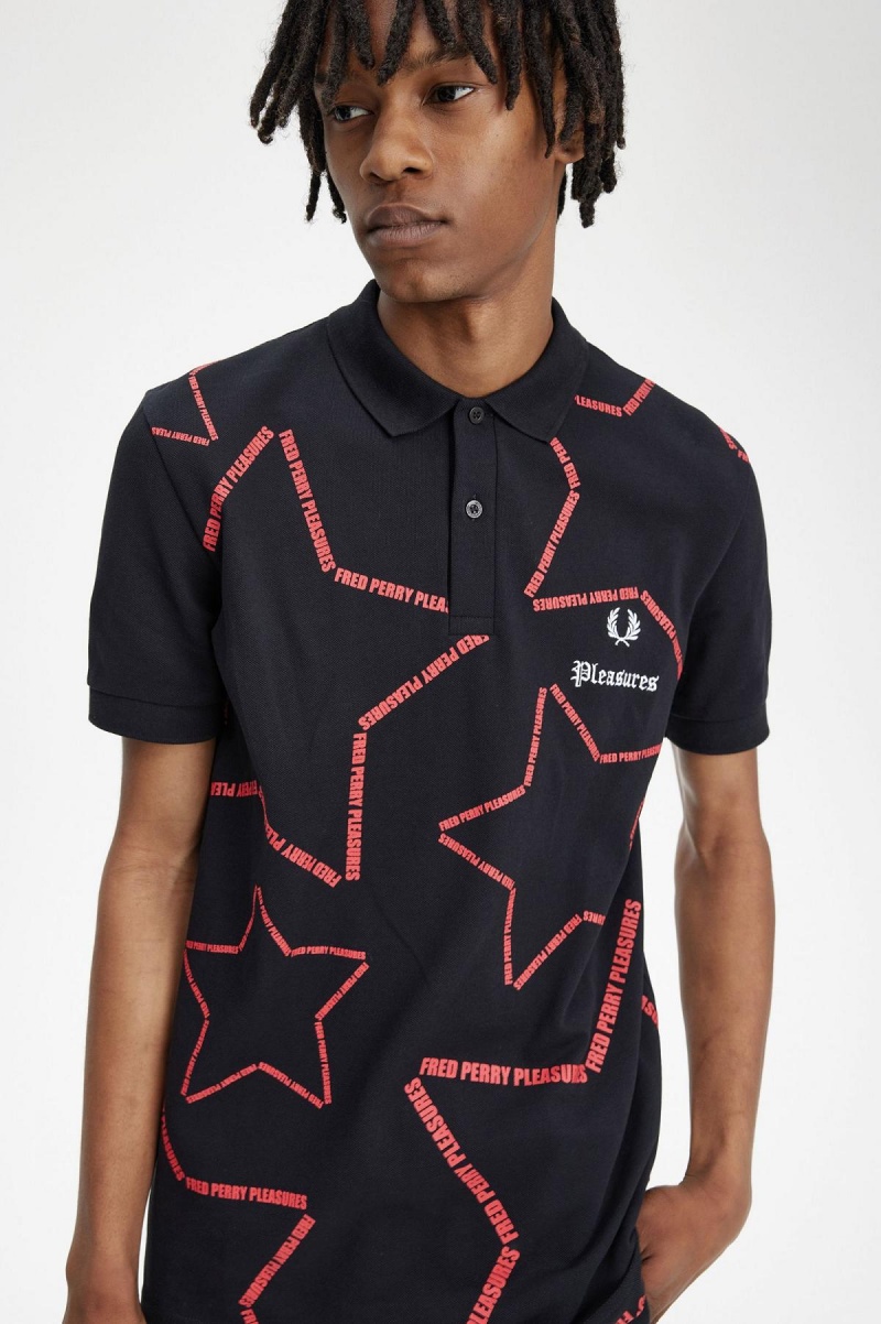 Black Fred Perry Star Fred Perry Shirt Men's Polo Shirts | SGNEJ56016