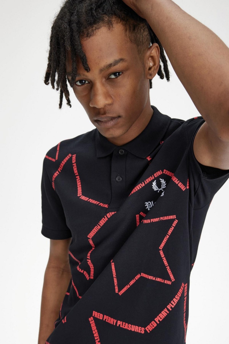 Black Fred Perry Star Fred Perry Shirt Men's Polo Shirts | SGNEJ56016