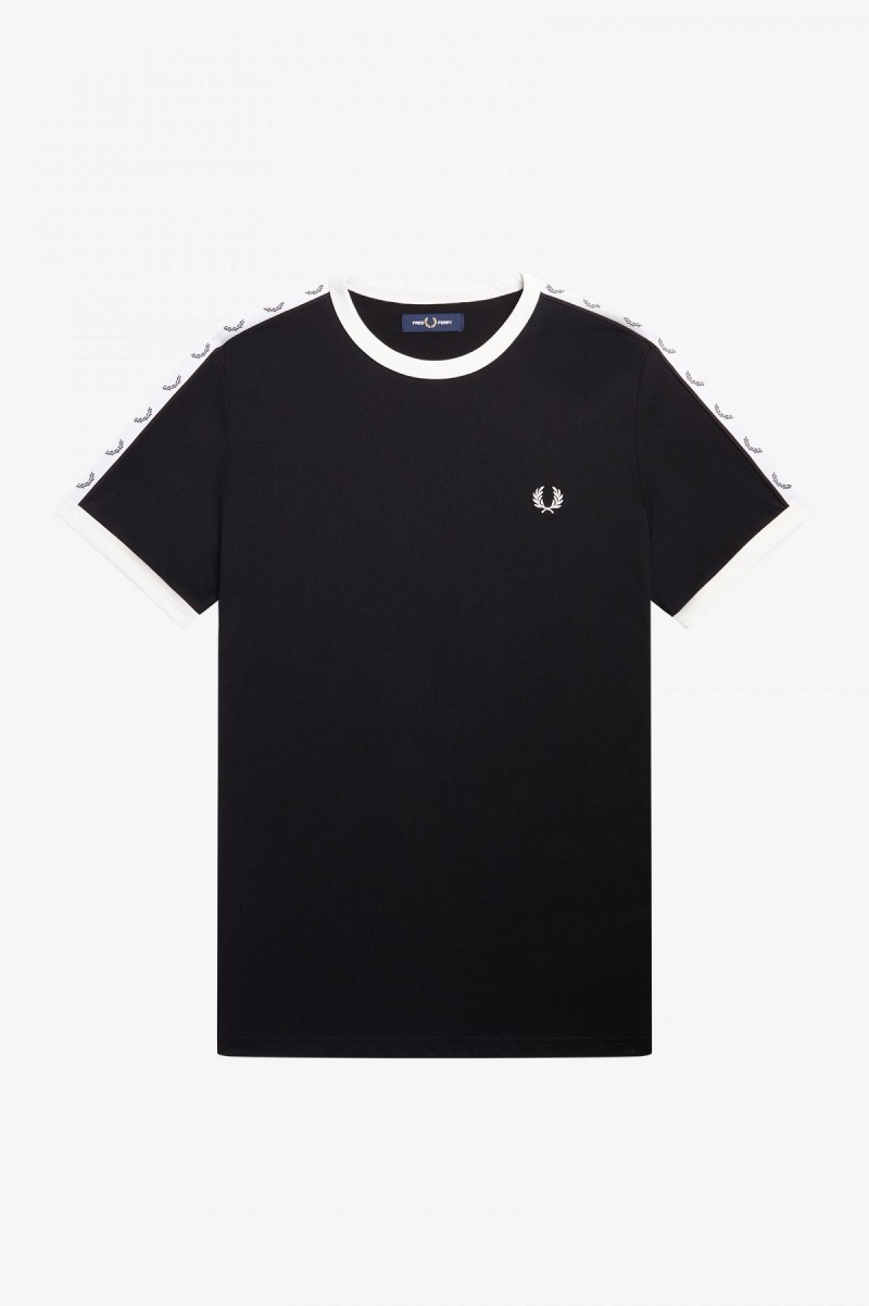 Black Fred Perry Taped Ringer Men's T Shirts | SGXBR50567