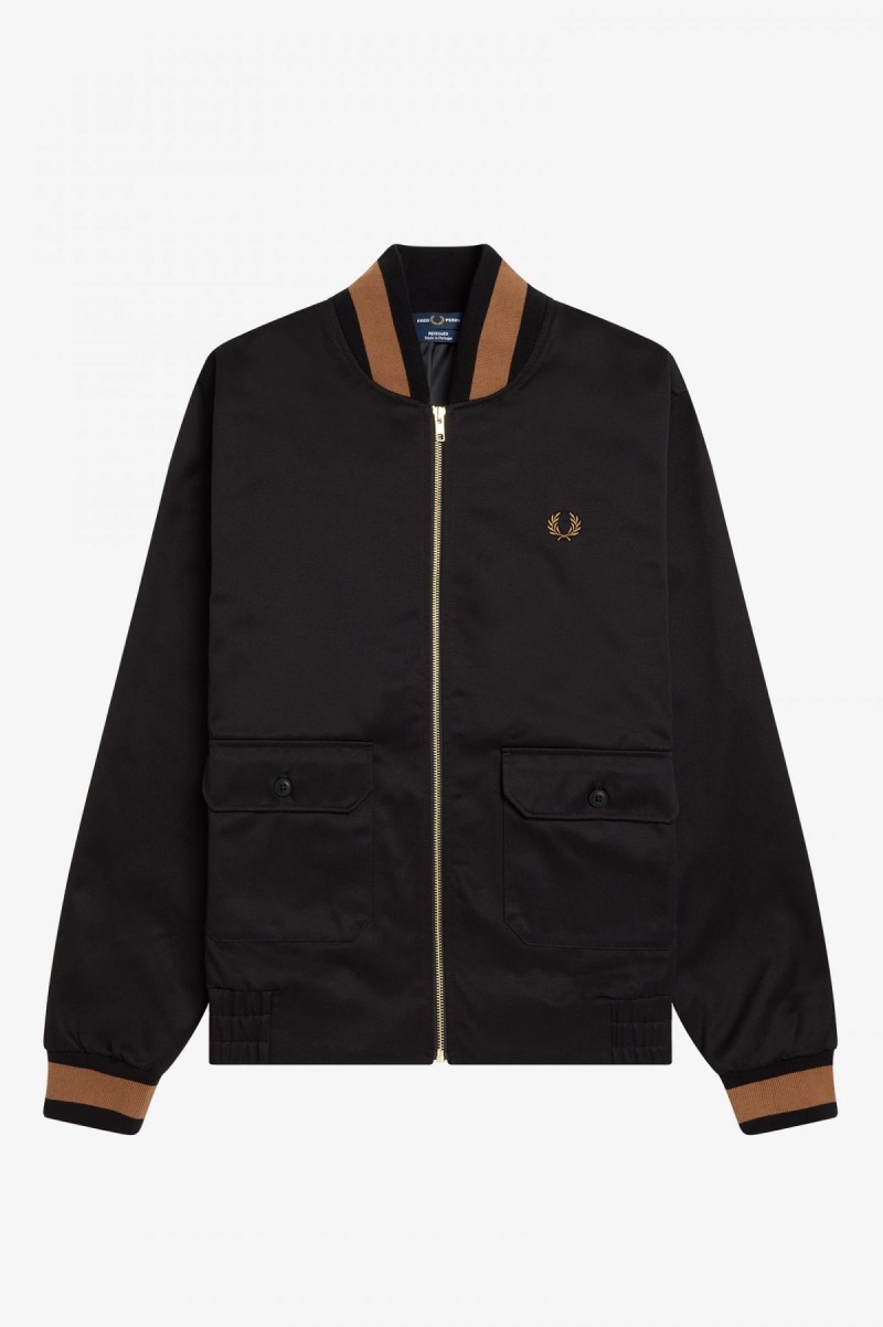 Black Fred Perry Tennis Bomber Men\'s Coats | SGCIF36180