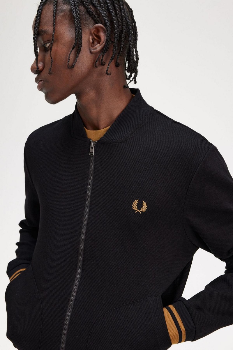 Black Fred Perry Tipped Detail Men's Track Jackets | USGND58879