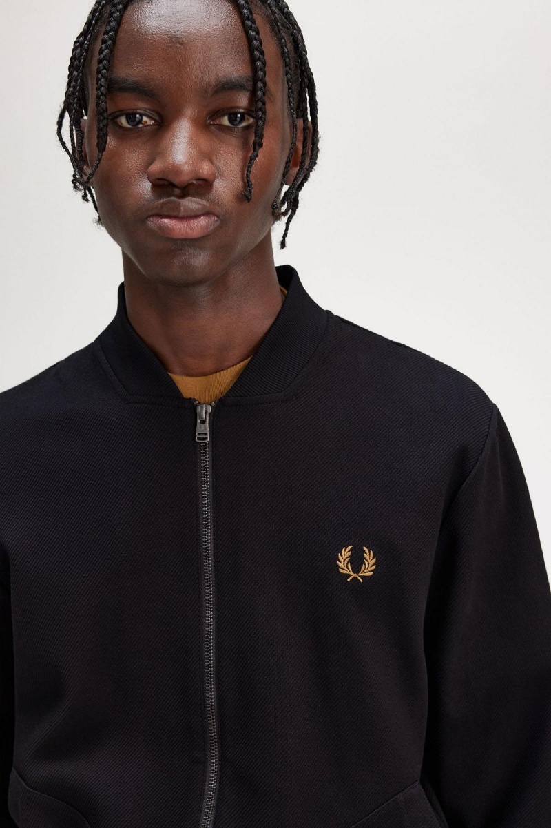 Black Fred Perry Tipped Detail Men's Track Jackets | USGND58879