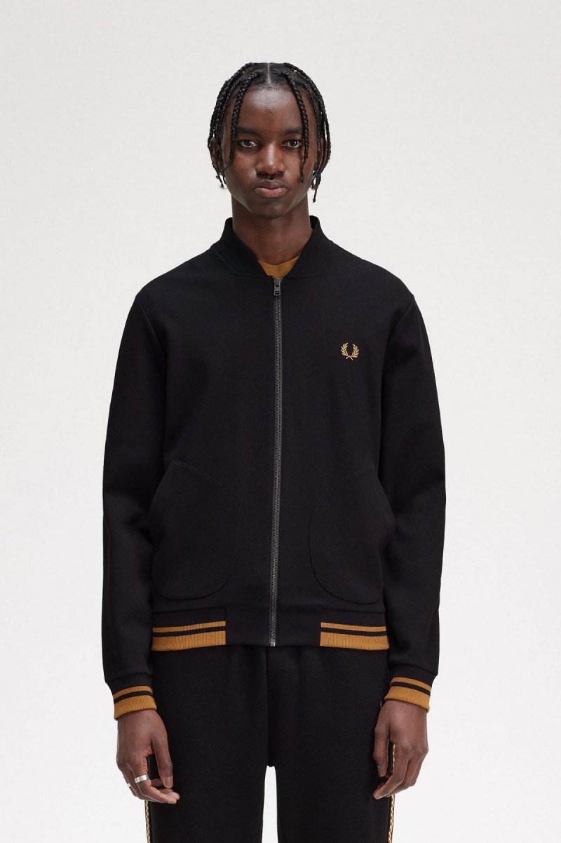 Black Fred Perry Tipped Detail Men\'s Track Jackets | USGND58879