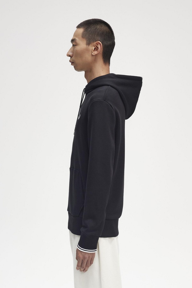 Black Fred Perry Tipped Hooded Men's Sweatshirts | PSGER22215