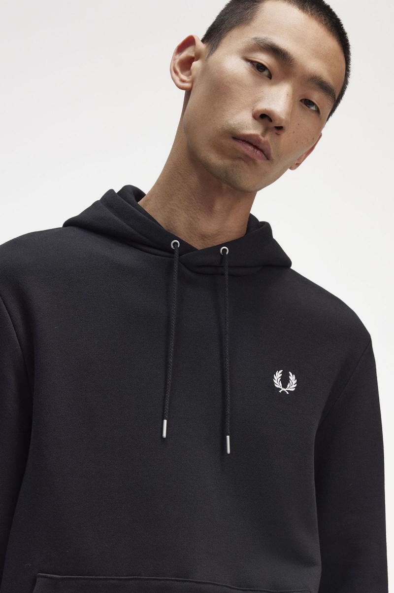 Black Fred Perry Tipped Hooded Men's Sweatshirts | PSGER22215