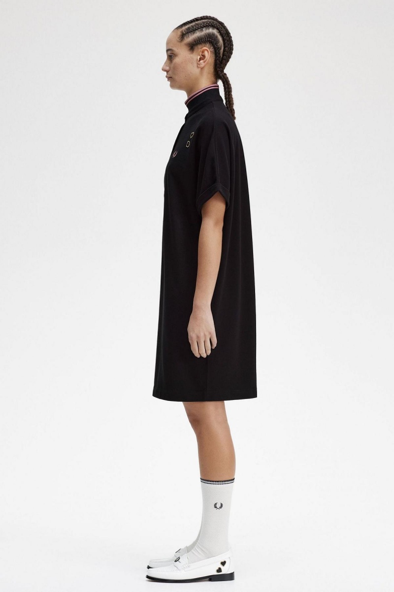 Black Fred Perry Tipped Piqué Shirt Women's Dress | TSGWZ31794