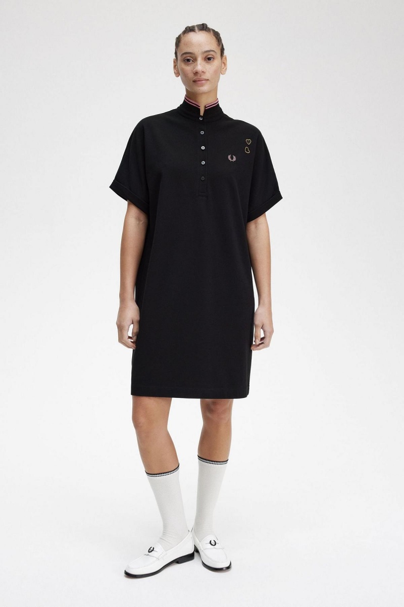 Black Fred Perry Tipped Piqué Shirt Women's Dress | TSGWZ31794