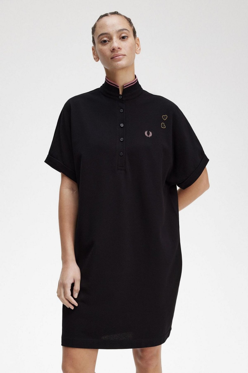 Black Fred Perry Tipped Piqué Shirt Women's Dress | TSGWZ31794