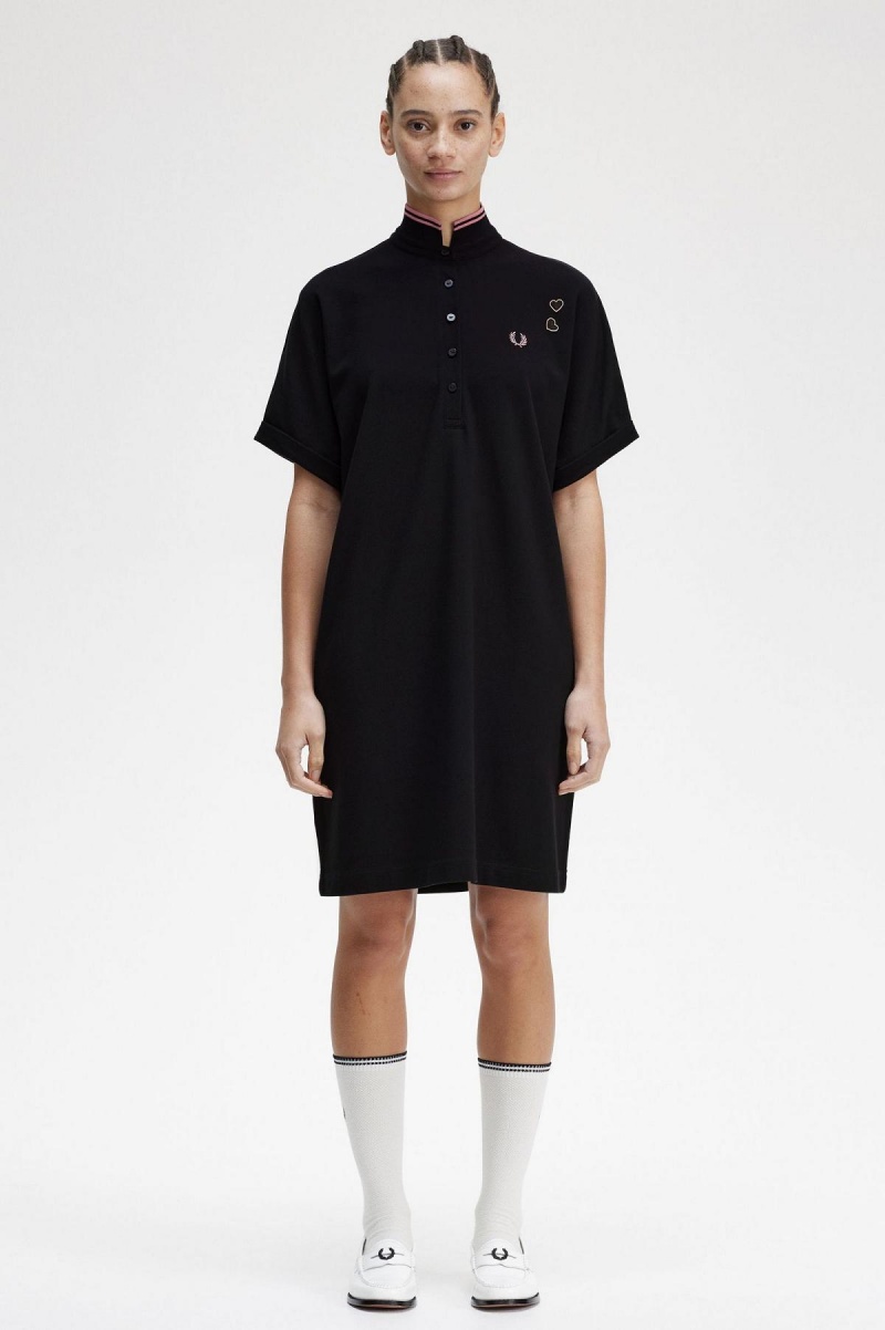 Black Fred Perry Tipped Piqué Shirt Women\'s Dress | TSGWZ31794