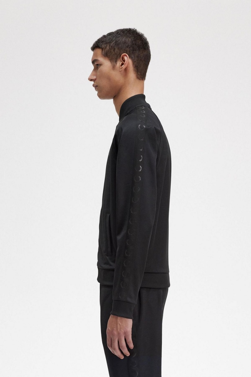 Black Fred Perry Tonal Tape Men's Track Jackets | SGJBT60257