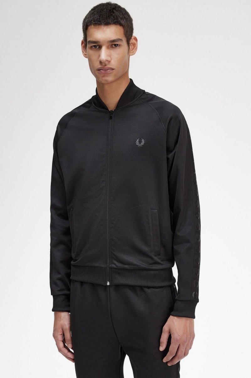 Black Fred Perry Tonal Tape Men's Track Jackets | SGJBT60257