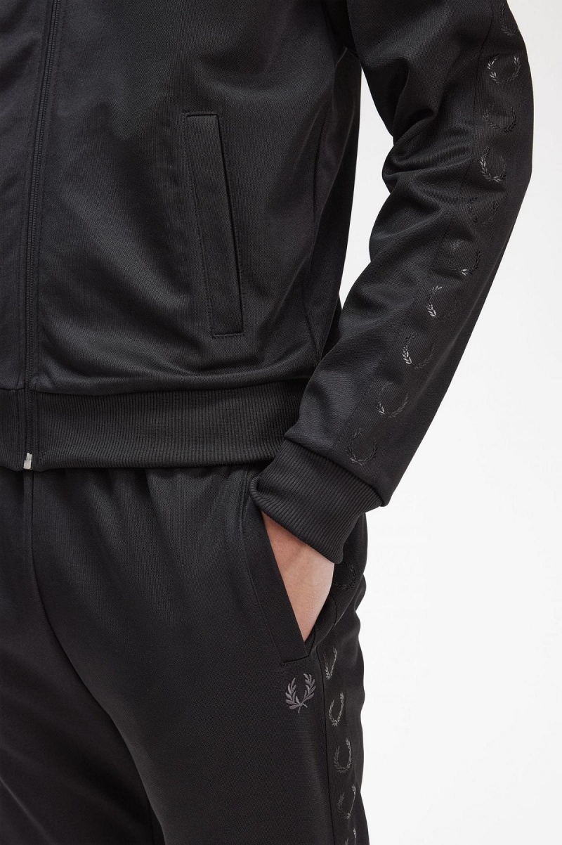 Black Fred Perry Tonal Tape Men's Track Jackets | SGJBT60257