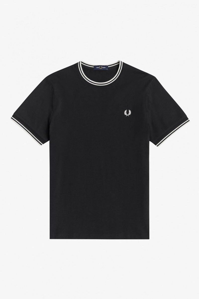 Black Fred Perry Twin Tipped Men's T Shirts | SGIIZ56680