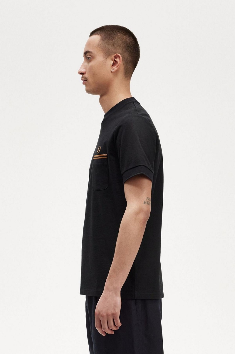 Black Fred Perry Twin Tipped Pocket Men's T Shirts | SGNZX34836