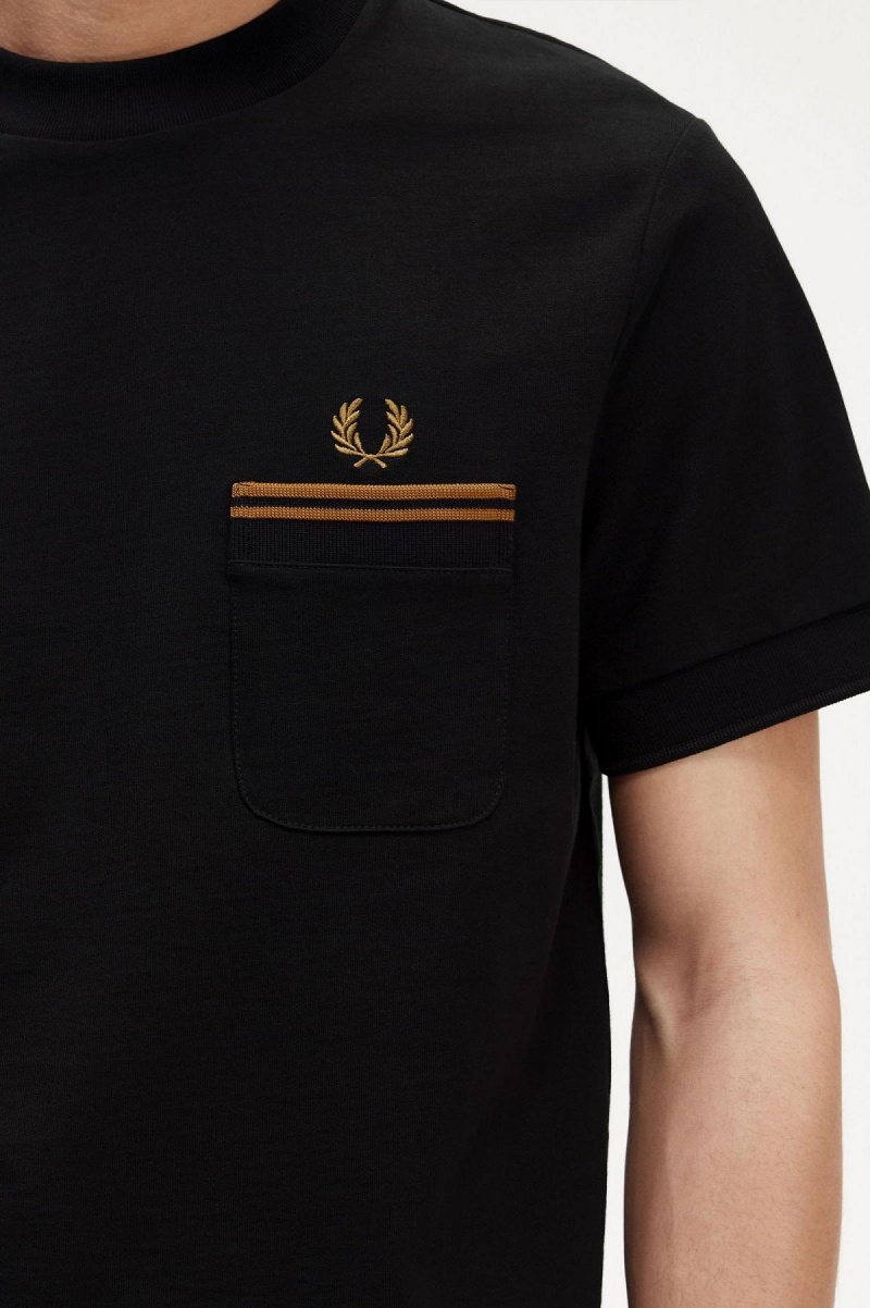 Black Fred Perry Twin Tipped Pocket Men's T Shirts | SGNZX34836