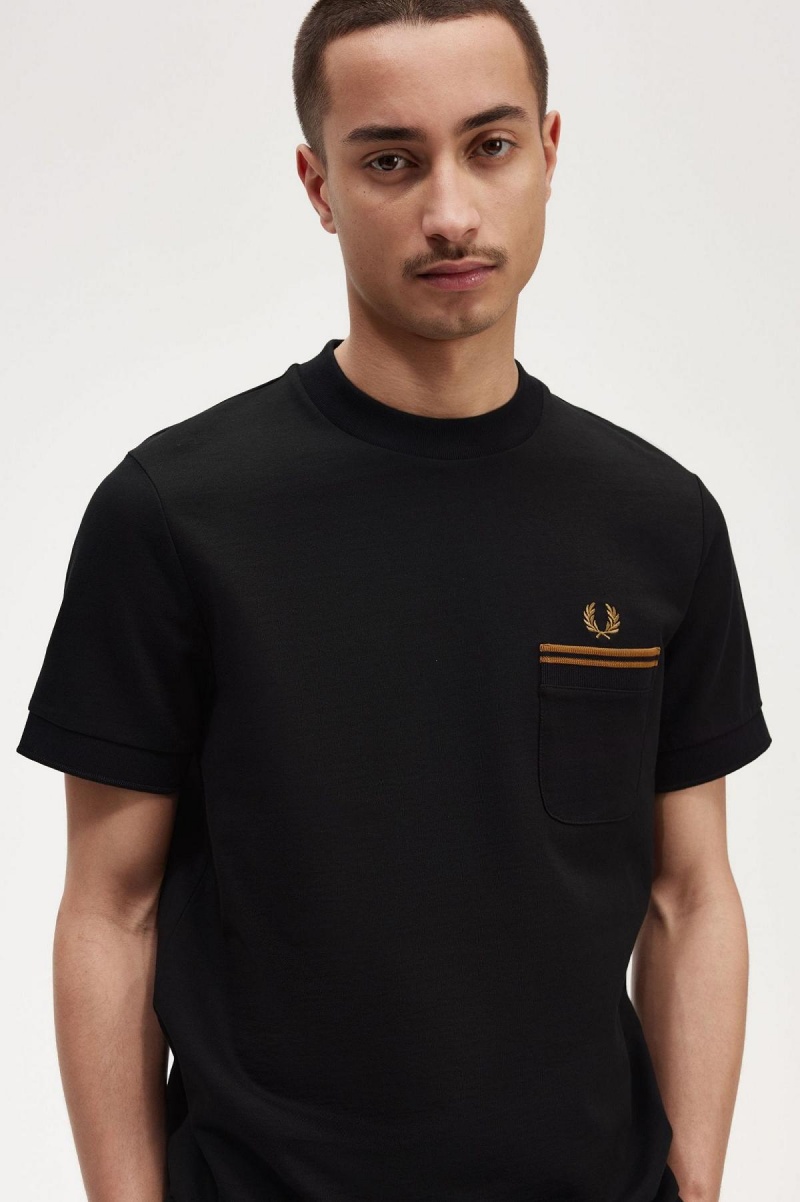 Black Fred Perry Twin Tipped Pocket Men's T Shirts | SGNZX34836