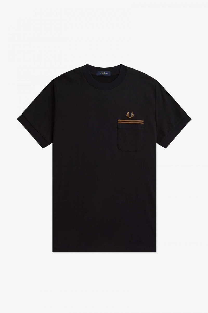 Black Fred Perry Twin Tipped Pocket Men's T Shirts | SGNZX34836