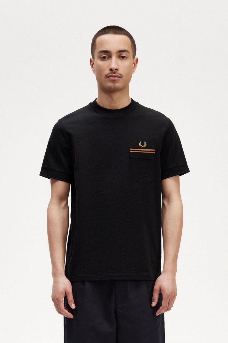 Black Fred Perry Twin Tipped Pocket Men\'s T Shirts | SGNZX34836