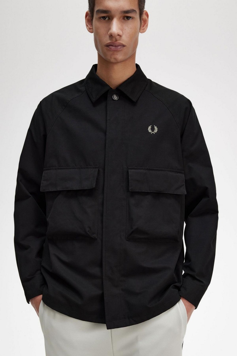 Black Fred Perry Utility Men's Shirts | SGXMI29219