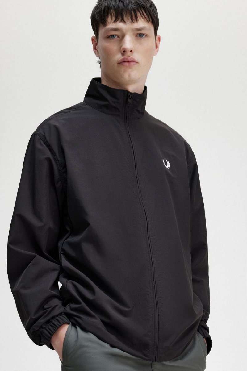 Black Fred Perry Woven Men's Track Jackets | SGXMI71581