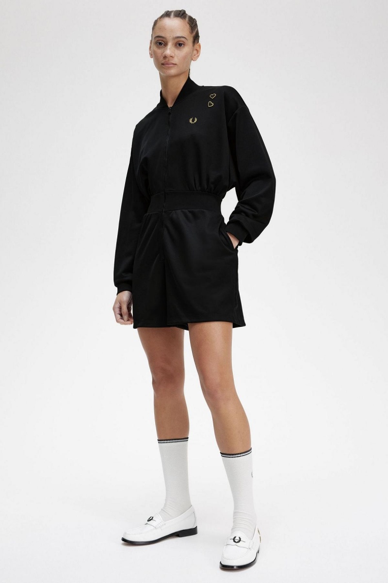 Black Fred Perry Zip-Through Playsuit Women's Dress | FSGHY18308