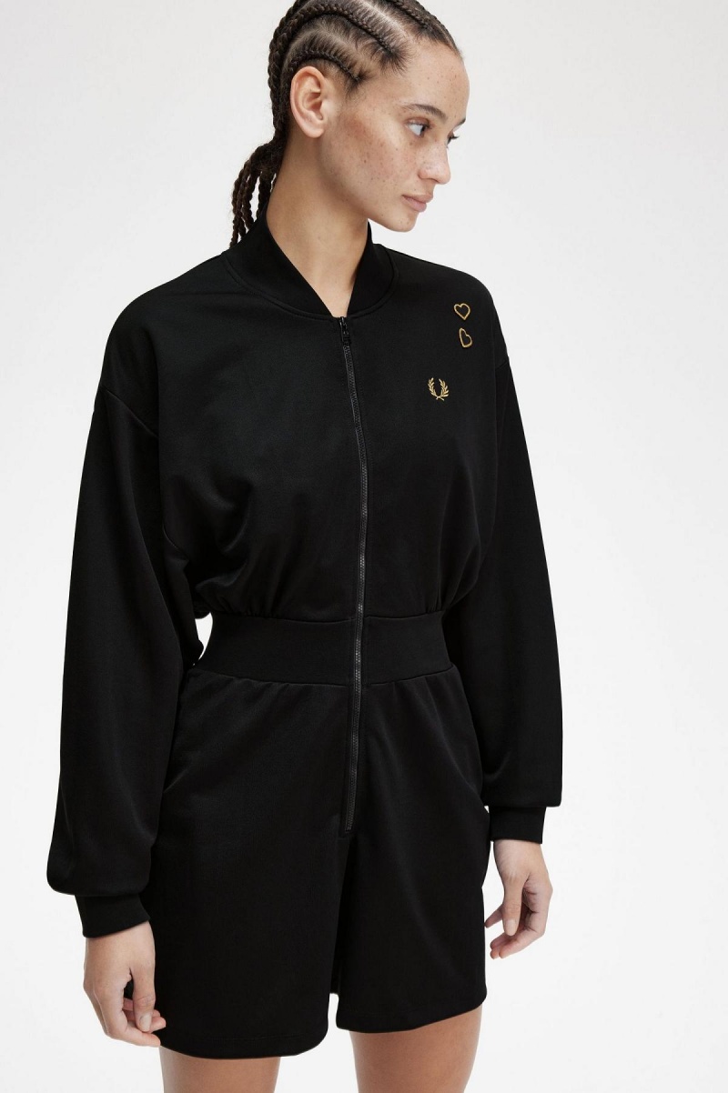 Black Fred Perry Zip-Through Playsuit Women's Dress | FSGHY18308