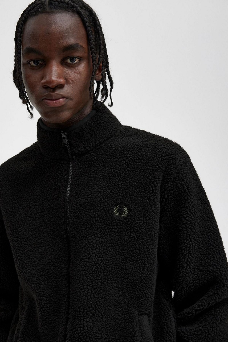 Black Fred Perry Zip Through Borg Fleece Men's Coats | SGCVG25059