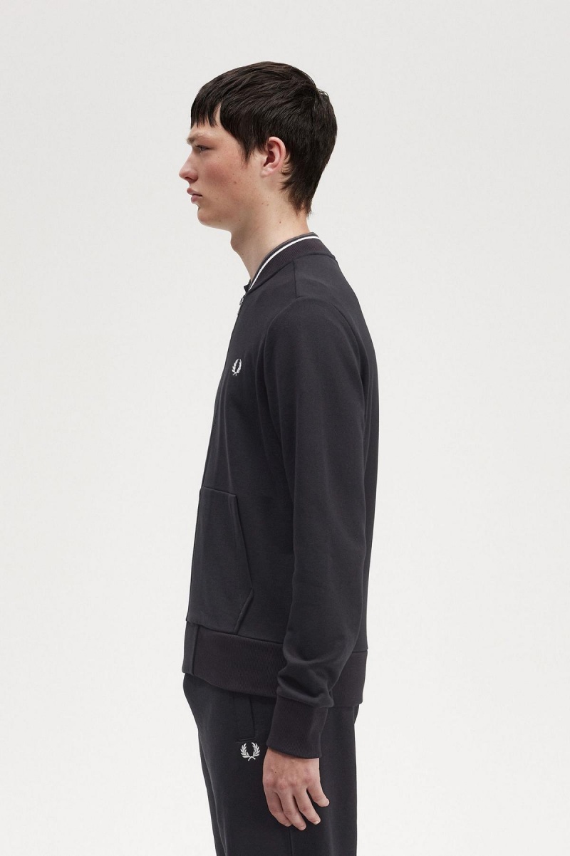 Black Fred Perry Zip Through Men's Sweatshirts | LSGTR14076