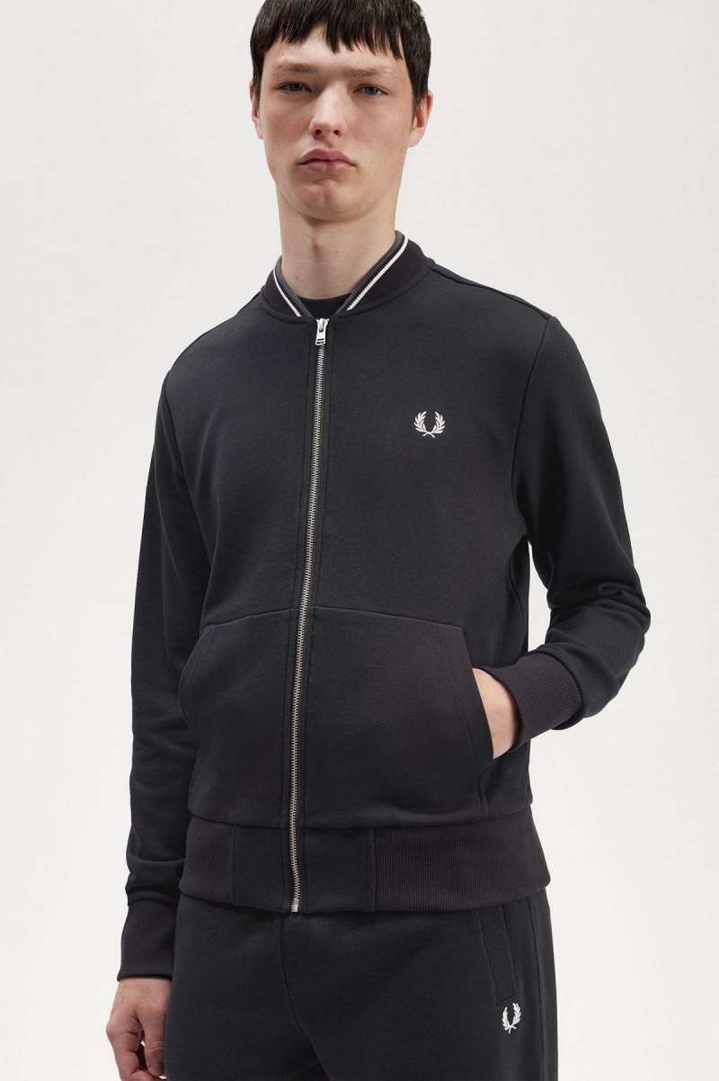 Black Fred Perry Zip Through Men's Sweatshirts | LSGTR14076