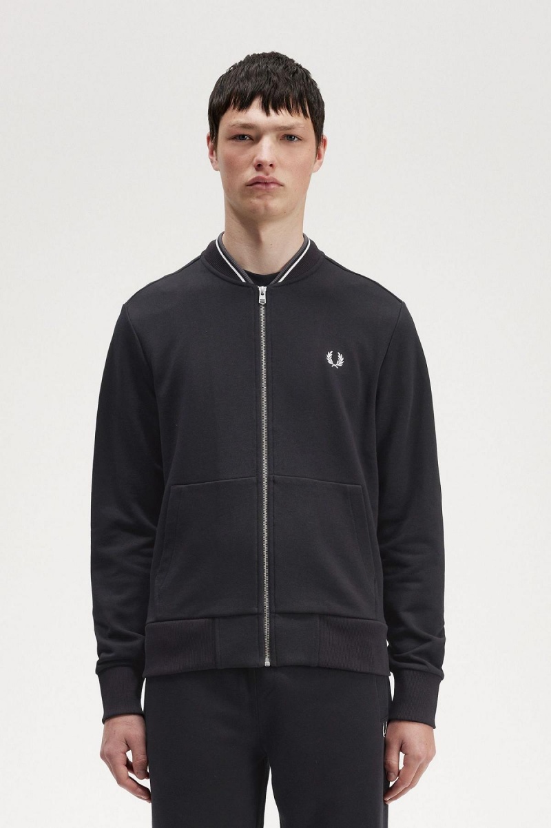 Black Fred Perry Zip Through Men\'s Sweatshirts | LSGTR14076