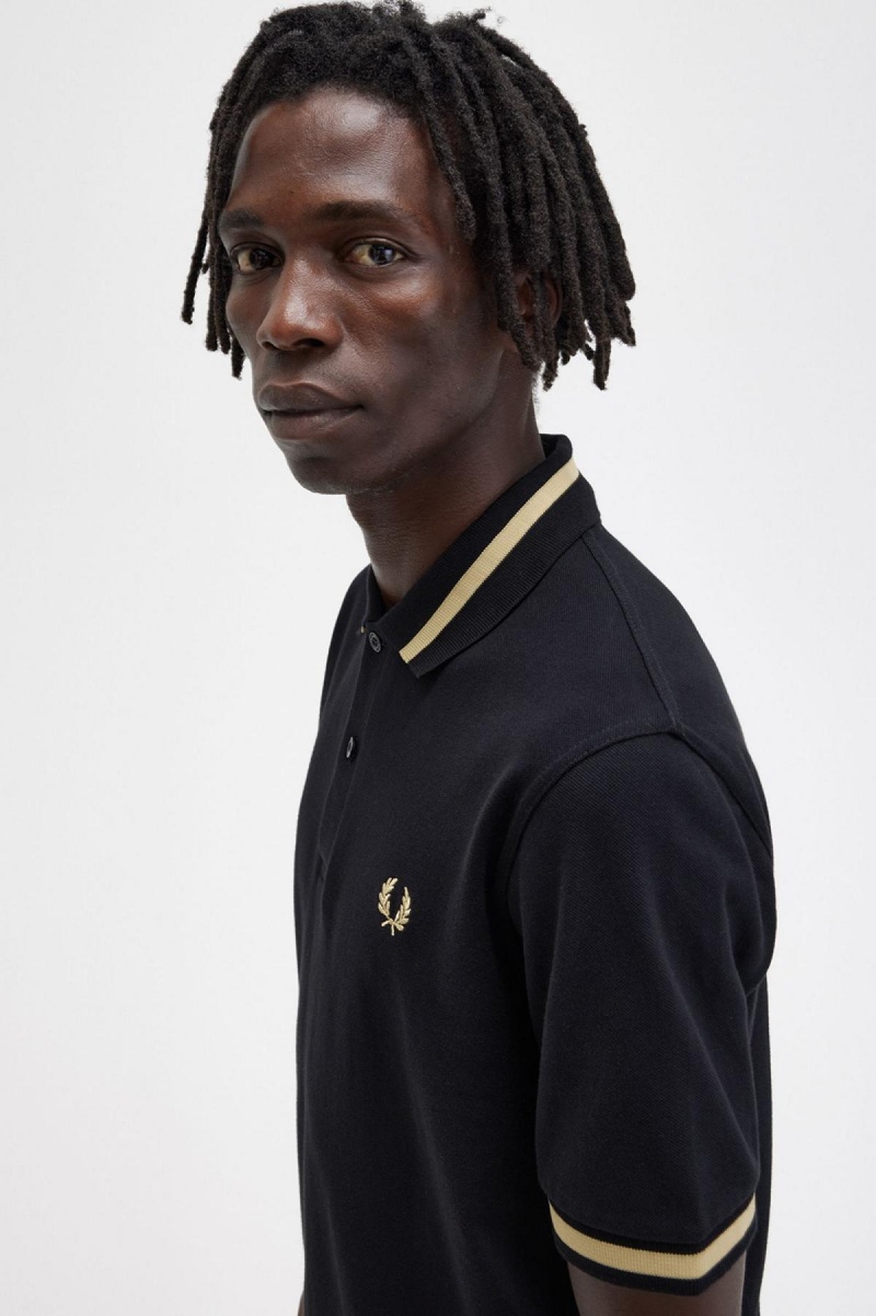 Black / Champagne Fred Perry M2 Men's Polo Shirts | SGQCS60346