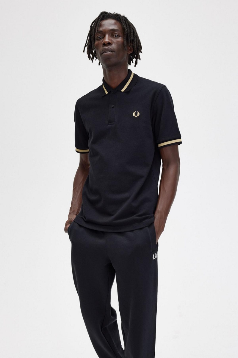 Black / Champagne Fred Perry M2 Men's Polo Shirts | SGQCS60346