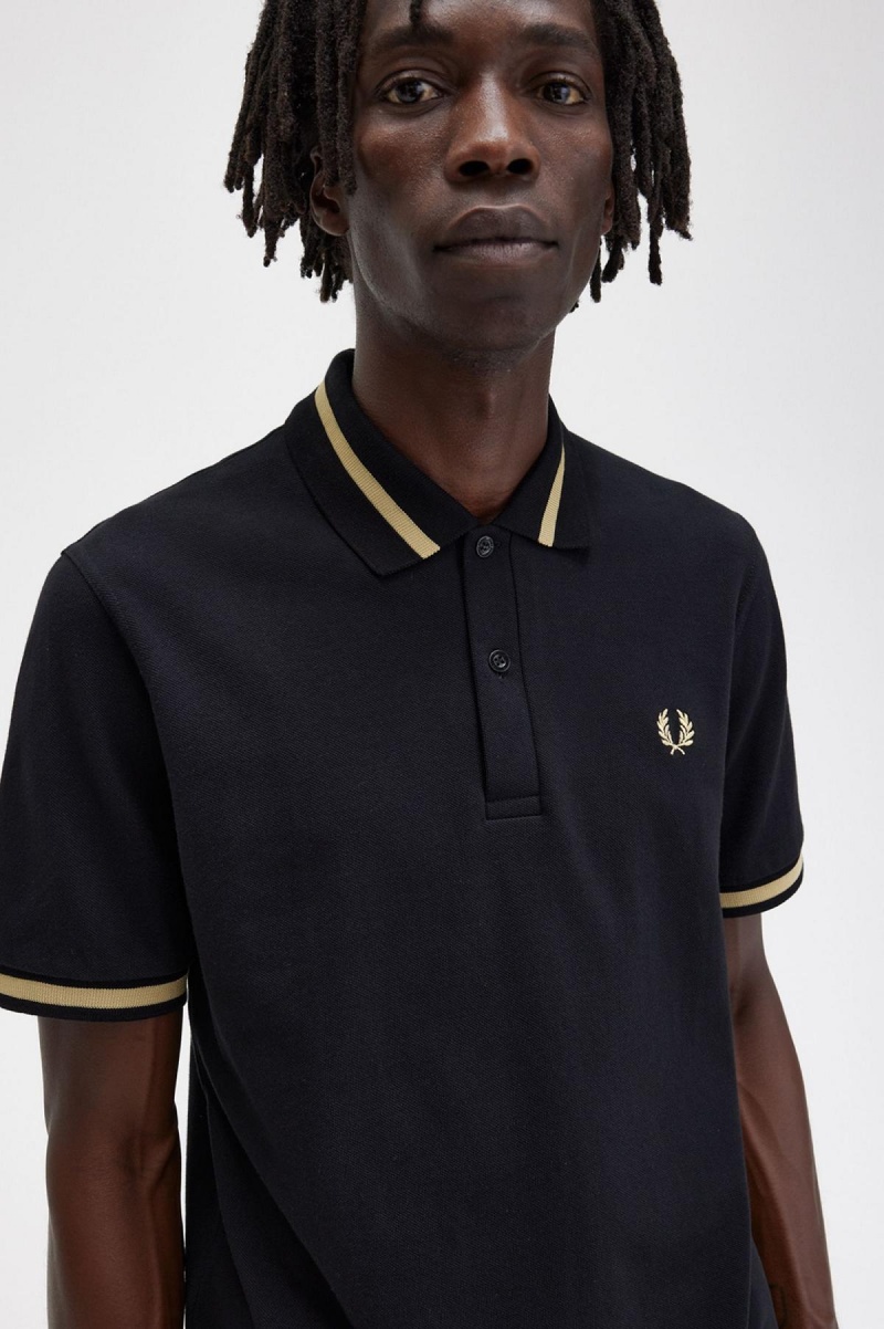 Black / Champagne Fred Perry M2 Men's Polo Shirts | SGQCS60346