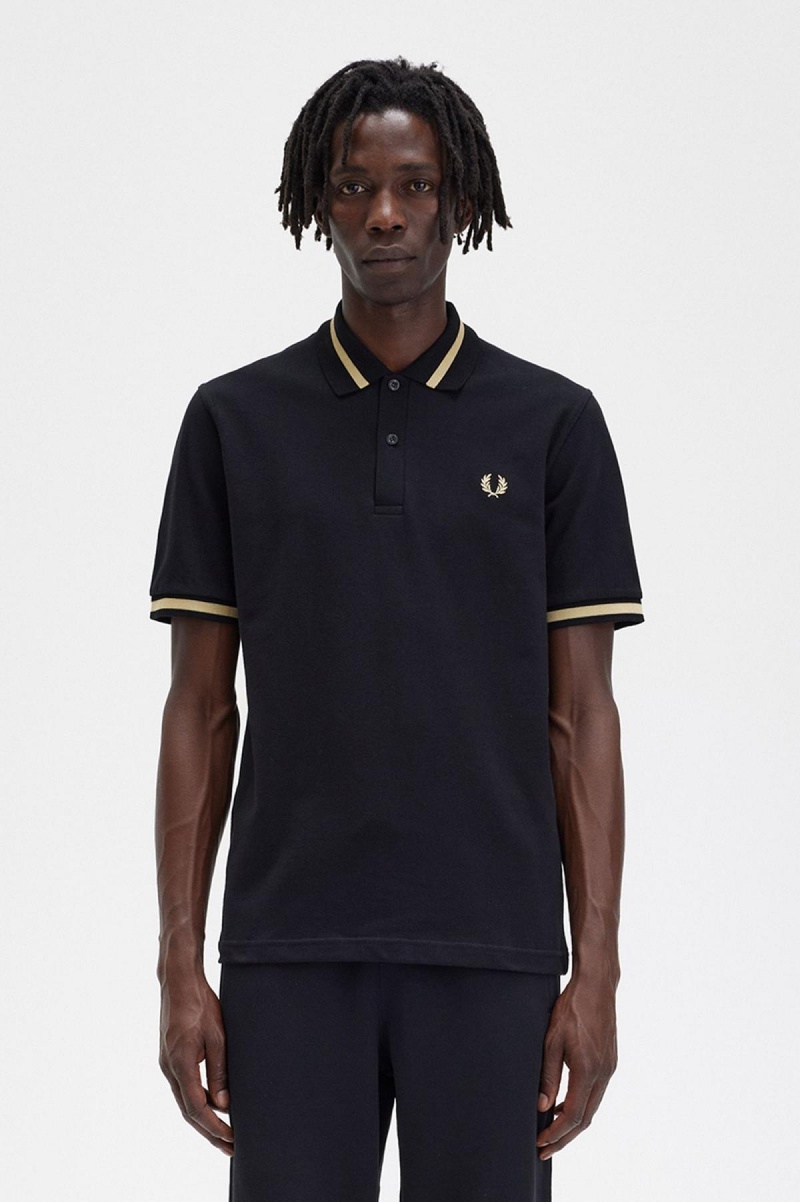 Black / Champagne Fred Perry M2 Men\'s Polo Shirts | SGQCS60346