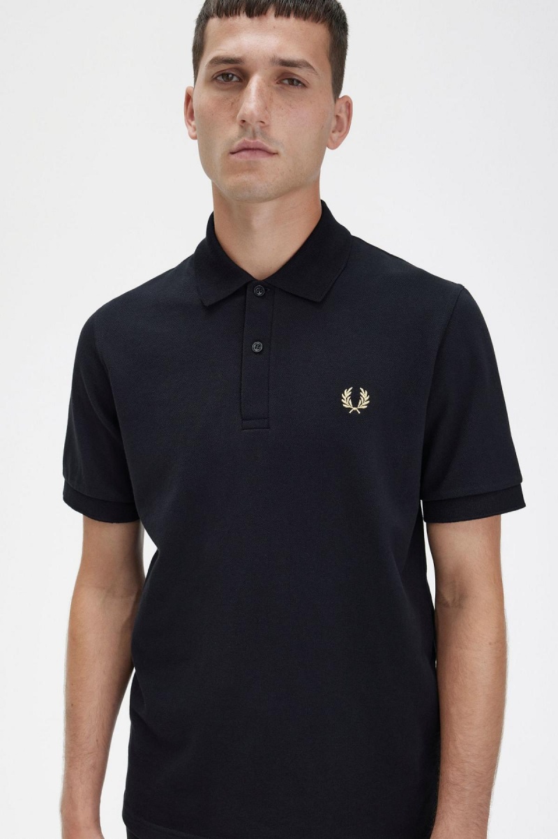 Black / Champagne Fred Perry M3 Men's Polo Shirts | SGQCS22358