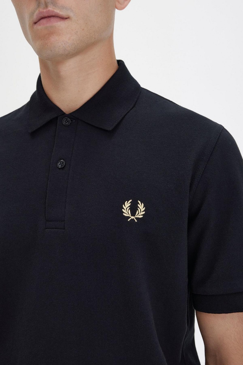 Black / Champagne Fred Perry M3 Men's Polo Shirts | SGQCS22358