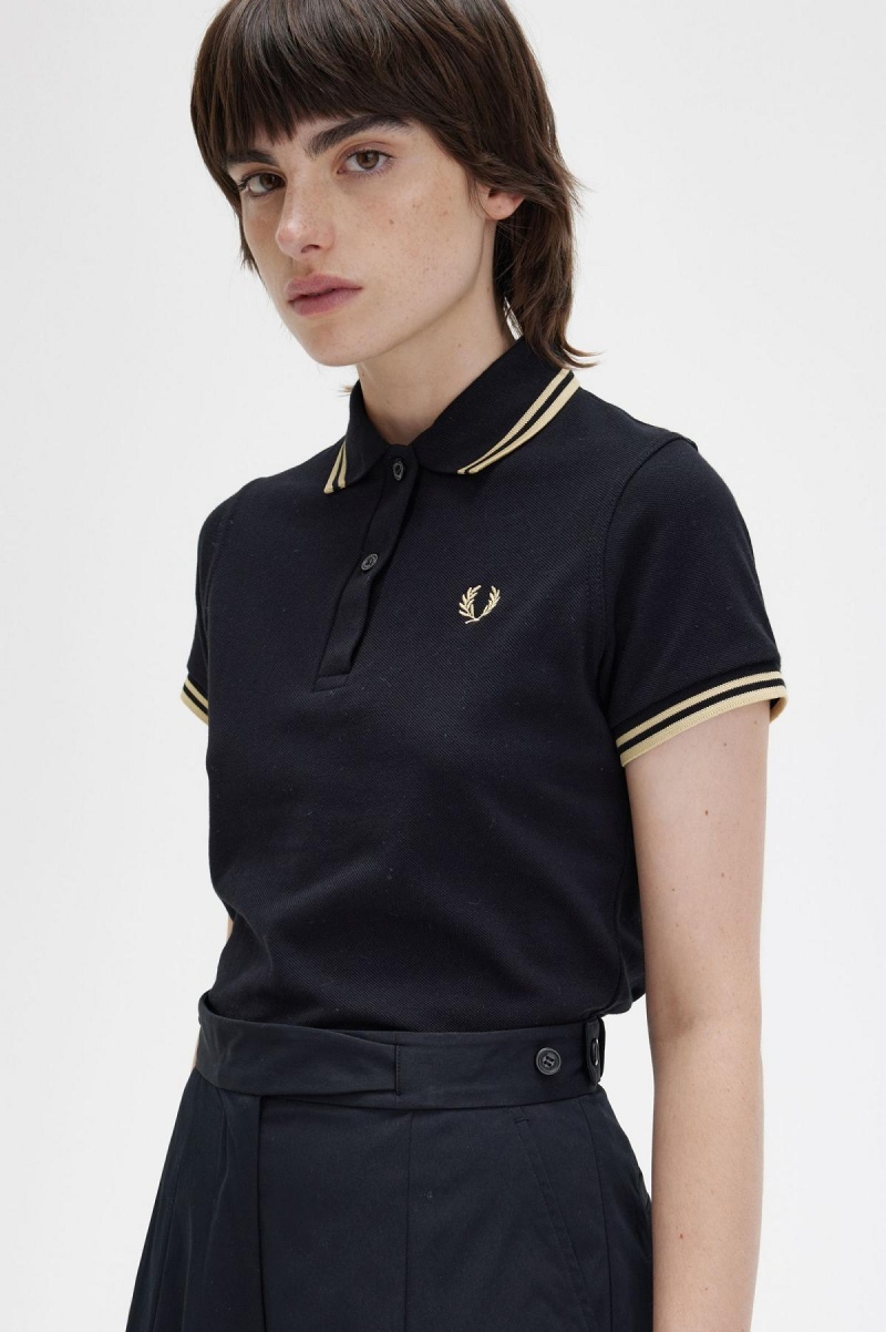 Black / Champagne / Champagne Fred Perry G12 Women's Fred Perry Shirt | ESGVG45054