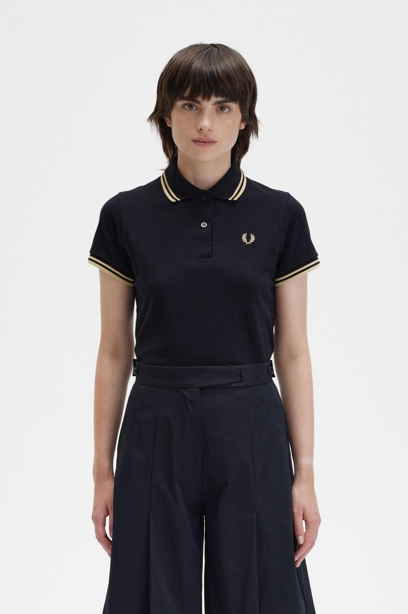 Black / Champagne / Champagne Fred Perry G12 Women\'s Fred Perry Shirt | ESGVG45054