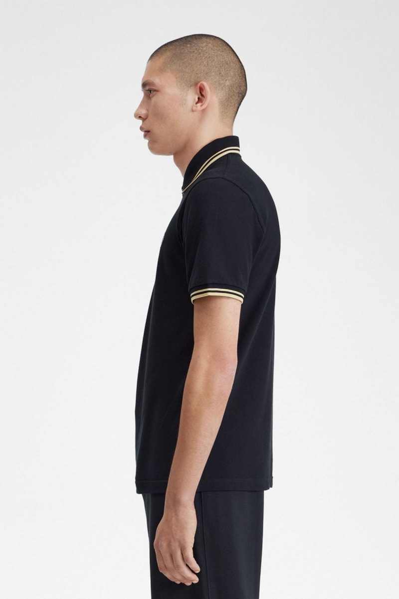 Black / Champagne / Champagne Fred Perry Makati M12 Men's Polo Shirts | QSGUV40656