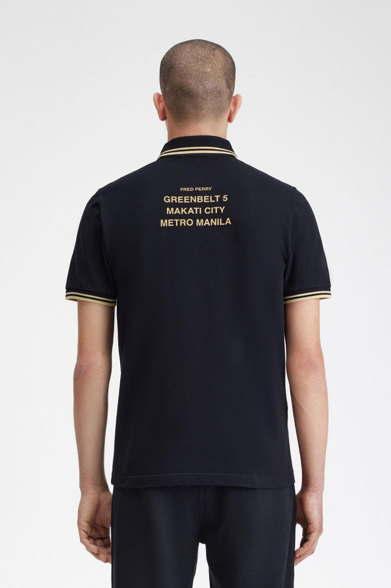 Black / Champagne / Champagne Fred Perry Makati M12 Men's Polo Shirts | QSGUV40656